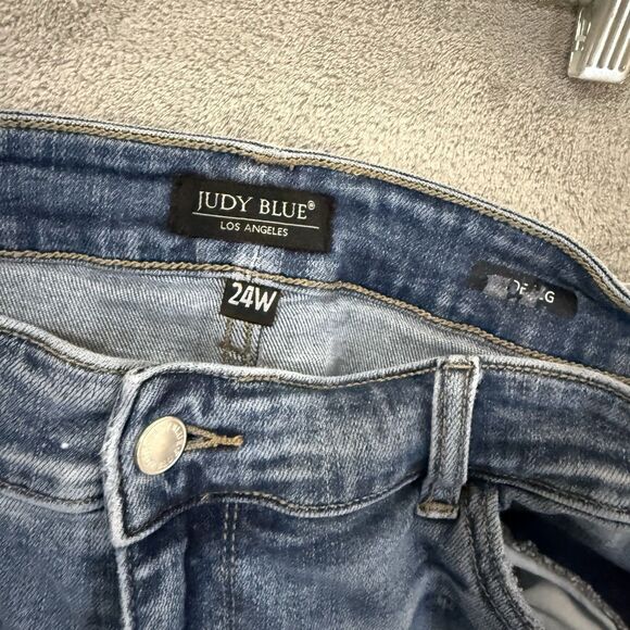 Judy Blue Jeans 24W Plus Wide Leg Stretch Blue Light Wash Denim Distressed - Picture 2 of 9